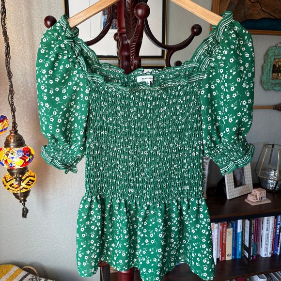 Max Studio Floral Blouse S Smocked Puff‎ Sleeve Romantic Cottagecore Top - Picture 6 of 10